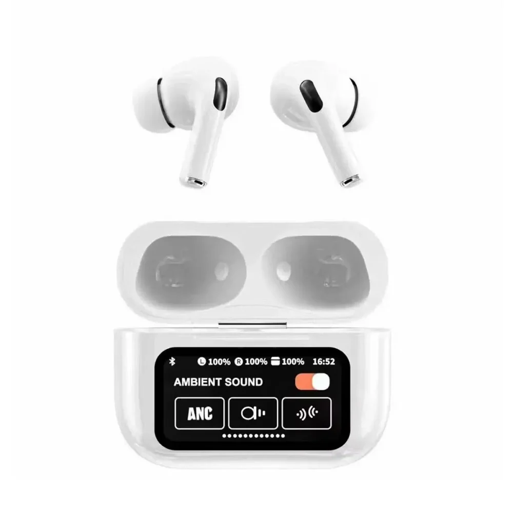 A9 Pro ANC Wireless Bluetooth Earbuds with Touch Display (White) - Image 2